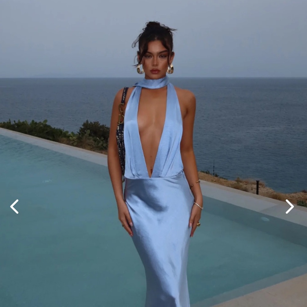 ITALIA AZURE HALTERNECK MAXI DRESS BLUE